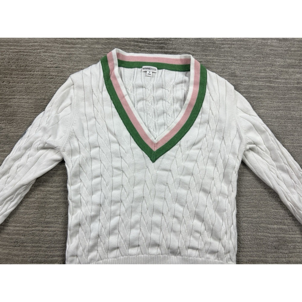 Minnie Rose Sweater Womens Medium White Long Sleeve Knit‎ V-Neck Preppy Y2K - Picture 2 of 13